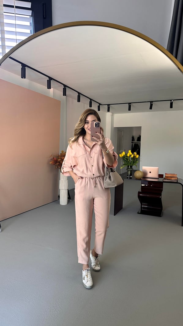 Bomber Ceket Pantolon Pudra Pembe Tensel Takım