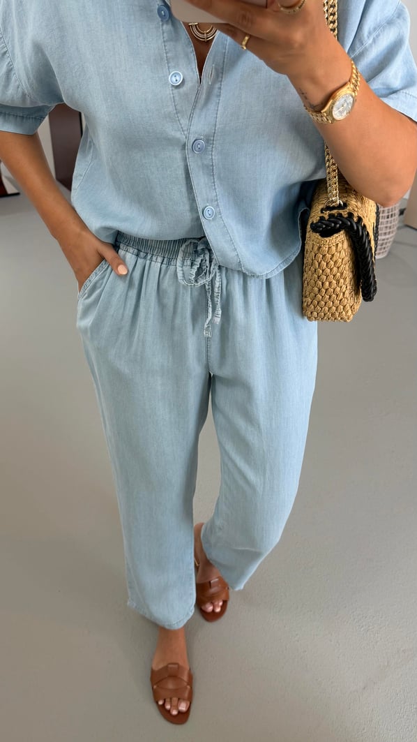 Buz Mavi Pantolon Gömlek Tensel Denim Takım