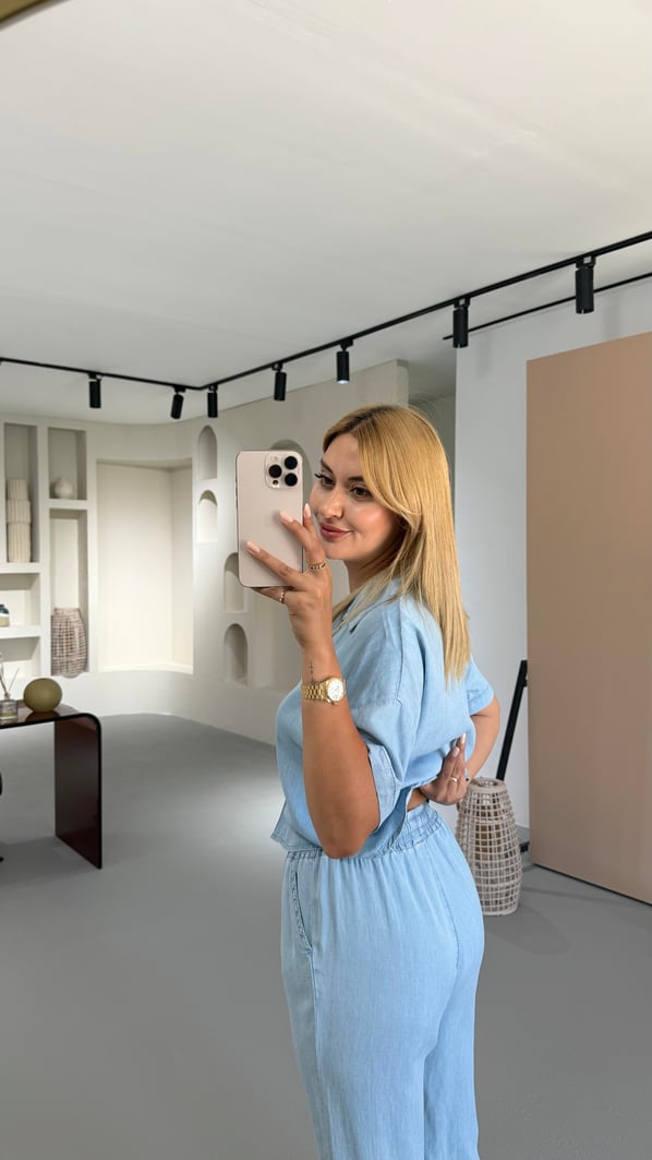 Buz Mavi Pantolon Gömlek Tensel Denim Takım