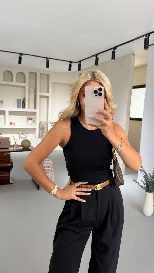 Halter Yaka Fitilli Siyah Bluz