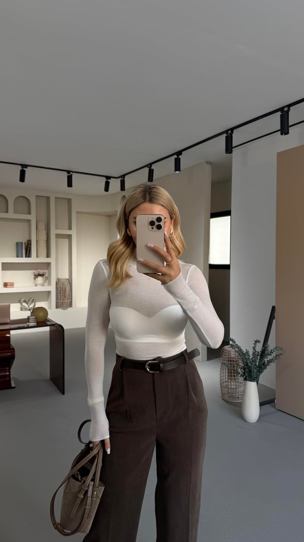 Balıkçı Yaka Beyaz Transparan Bluz