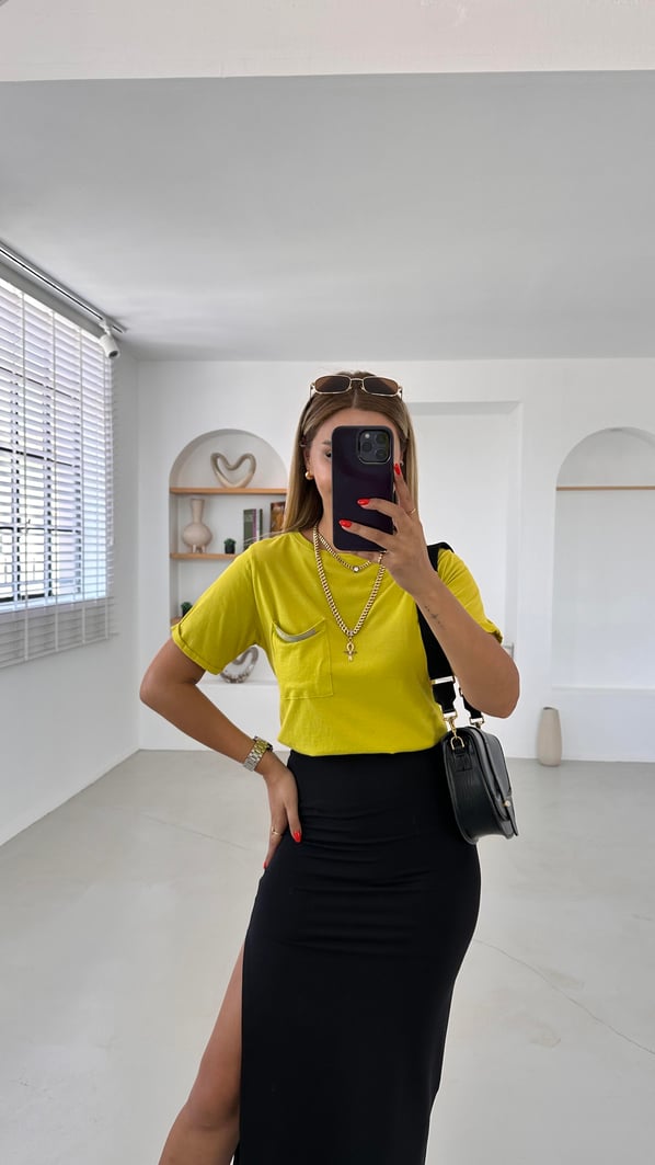 Cep Detay Duble Kol Olive Tshirt