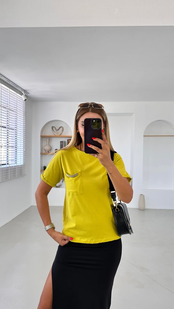 Cep Detay Duble Kol Olive Tshirt