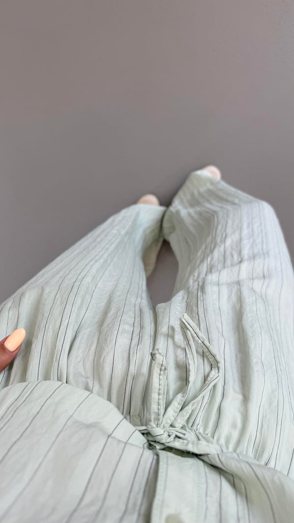 Çizgili Gömlek Pantolon Mint Vual Takım