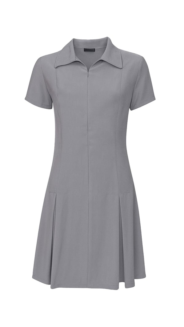 Gömlek Yaka Önden Fermuarlı Gri Tensel Elbise