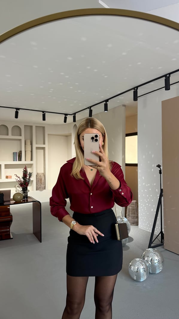 Premium Bordo Saten Gömlek