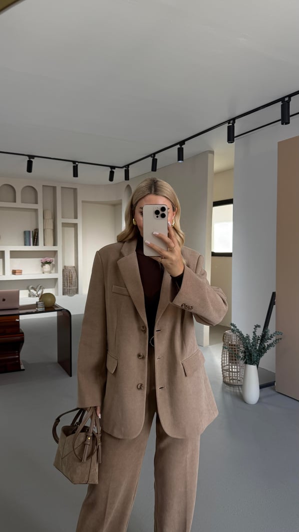 Maskülen Camel Kadife Blazer Ceket