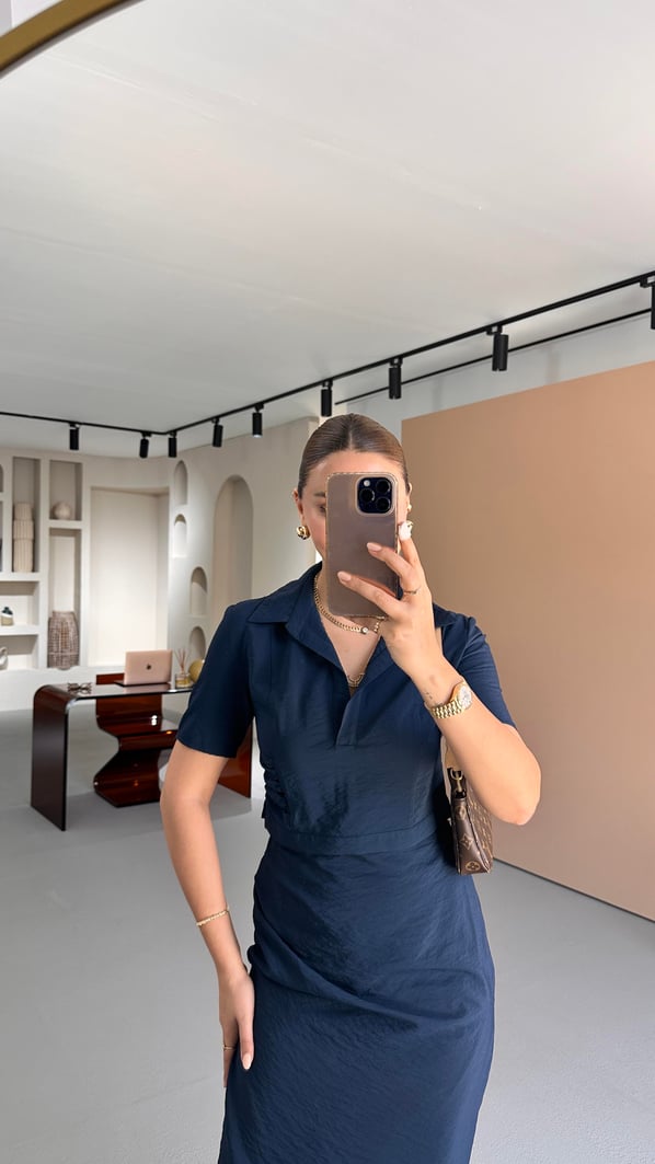 Drape Detay Crop Etek Lacivert Takım