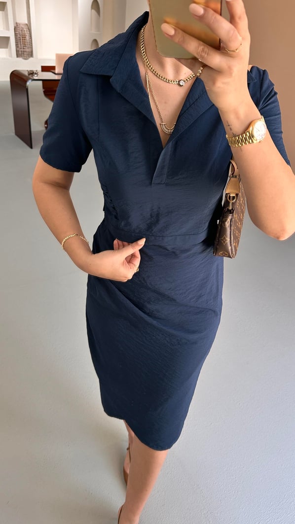 Drape Detay Crop Etek Lacivert Takım