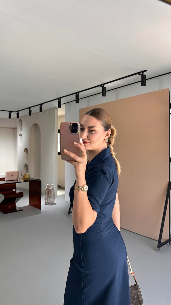 Drape Detay Crop Etek Lacivert Takım