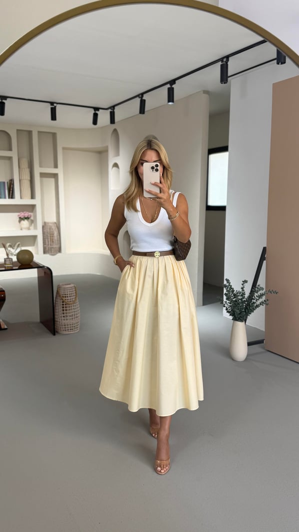 Premium Seri Piliseli Kavun Poplin Çan Etek