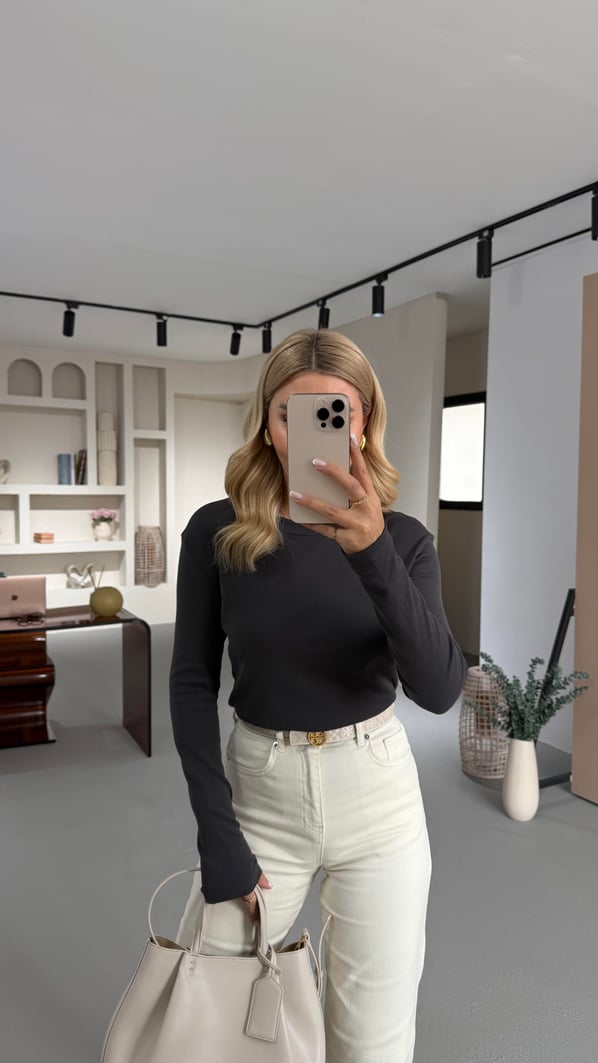 Premium Seri Bisiklet Yaka Antrasit Uzun Kol Pamuklu Basic