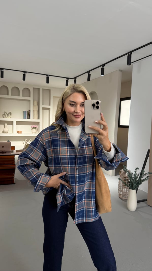 Lacivert Oversize Oduncu Gömleği