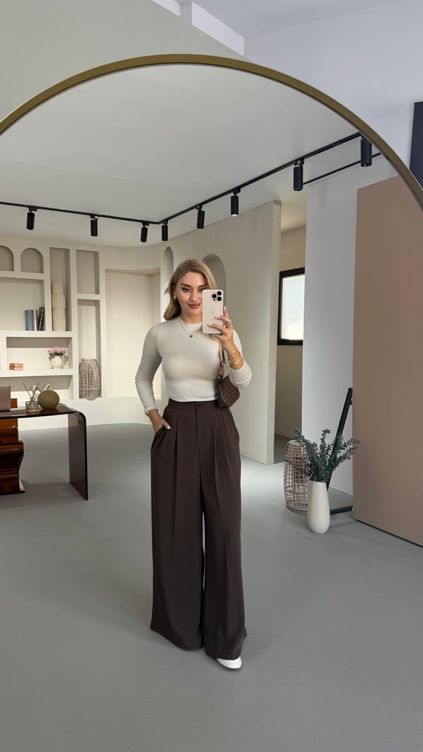 Özel Seri Çift Piliseli Kahve Palazzo Pantolon (ÖN SİPARİŞ)