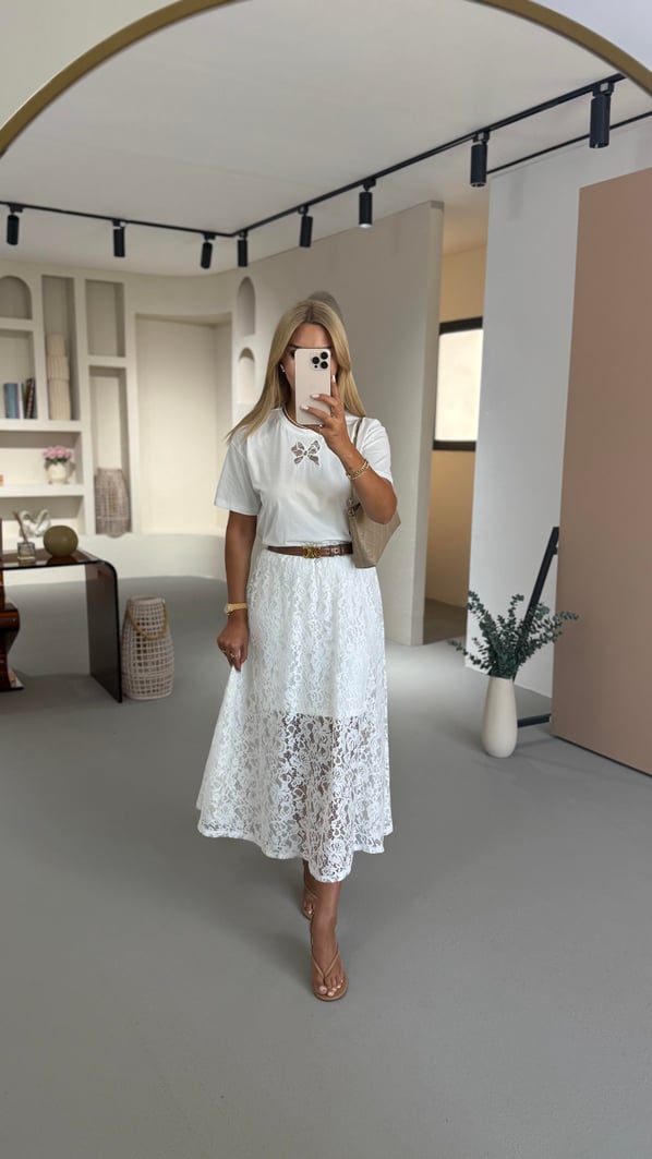 Bel Lastikli Astar Detay Ekru Dantel Etek