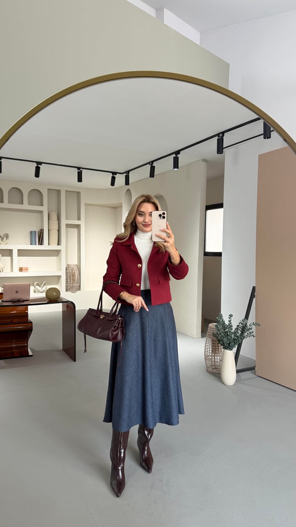 Lacivert Ekoseli Cep Detay Çan Etek