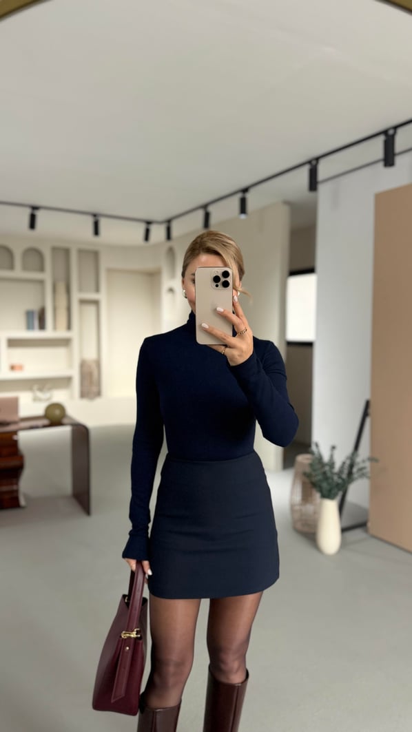 Premium Seri Lacivert Mini Etek