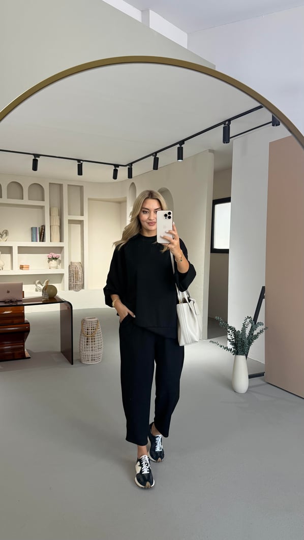 Siyah Slouchy Pantolon Sweat Modal Takım