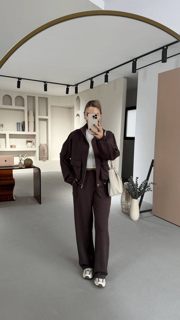 Körük Cep Detay Modal Kahve Takım