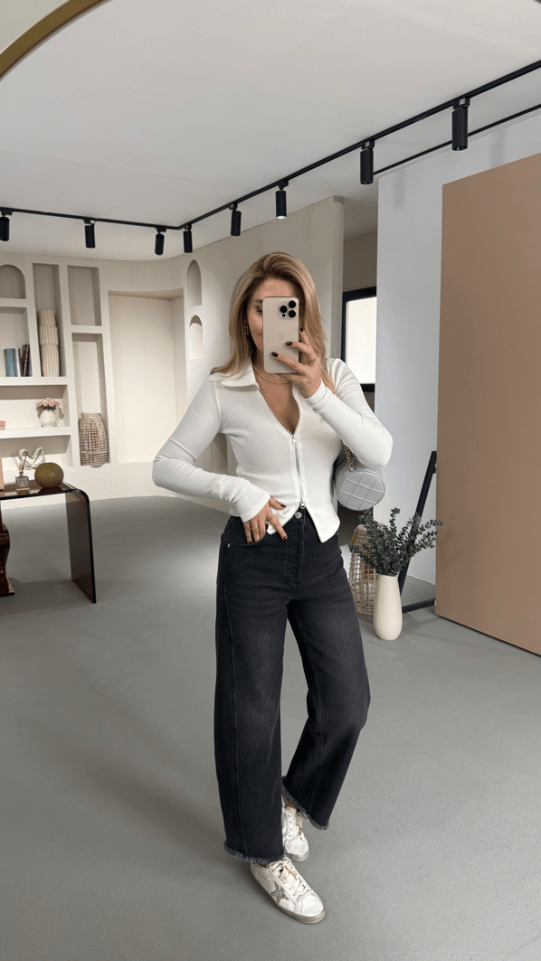 Premium Seri Paça Püsküllü Antrasit Slouchy Jean