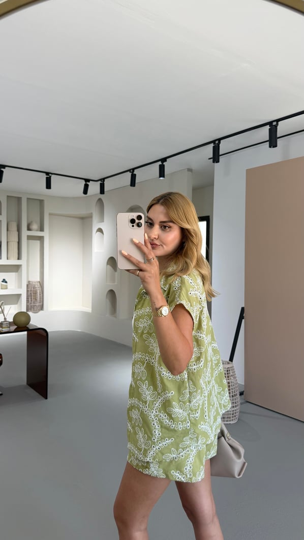 Fisto Detay Şort Yelek Olive Takım