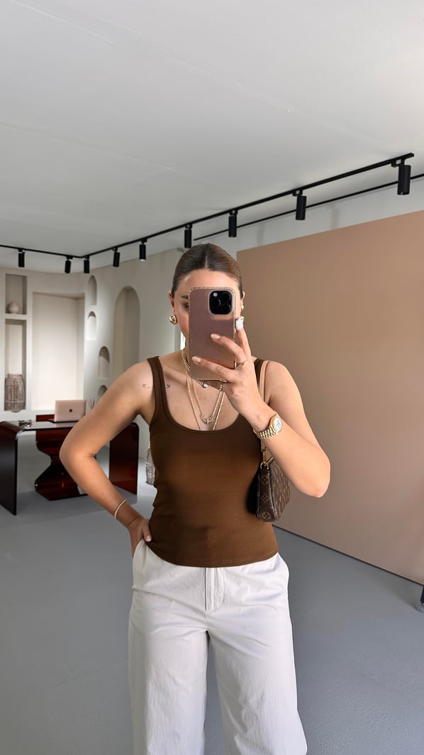 Fitilli Ön Arka U Yaka Kahve Bluz