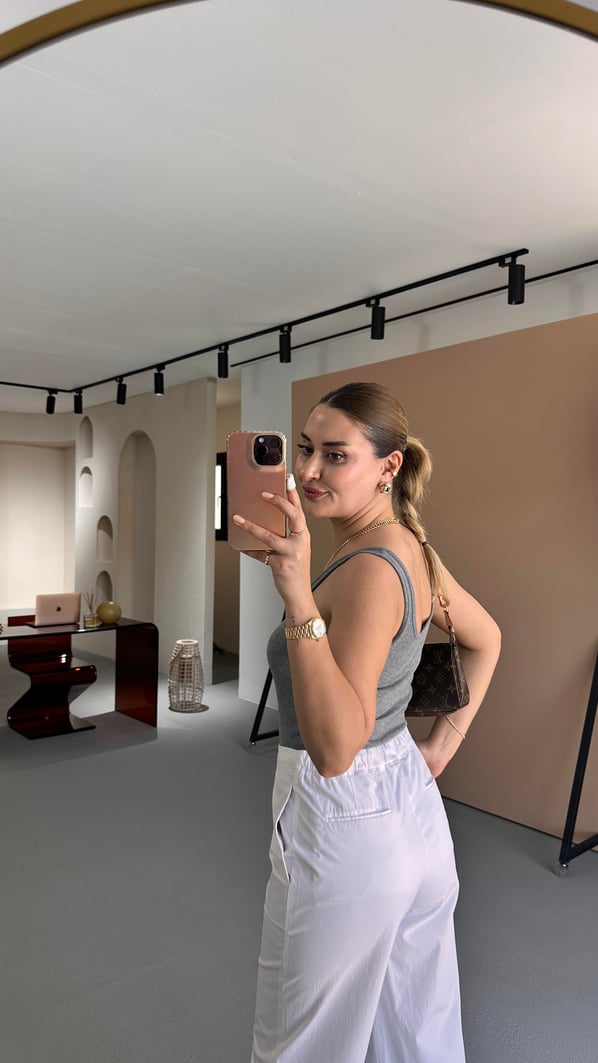 Fitilli Ön Arka U Yaka Melanjlı Gri Bluz