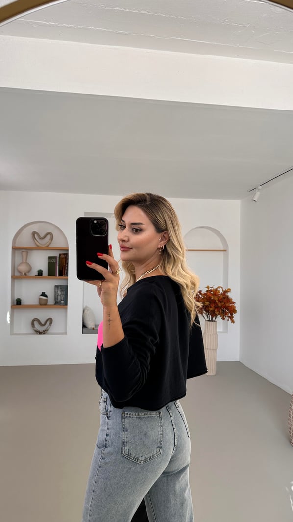 Geniş Yaka Renk Bloklu Antrasit Triko