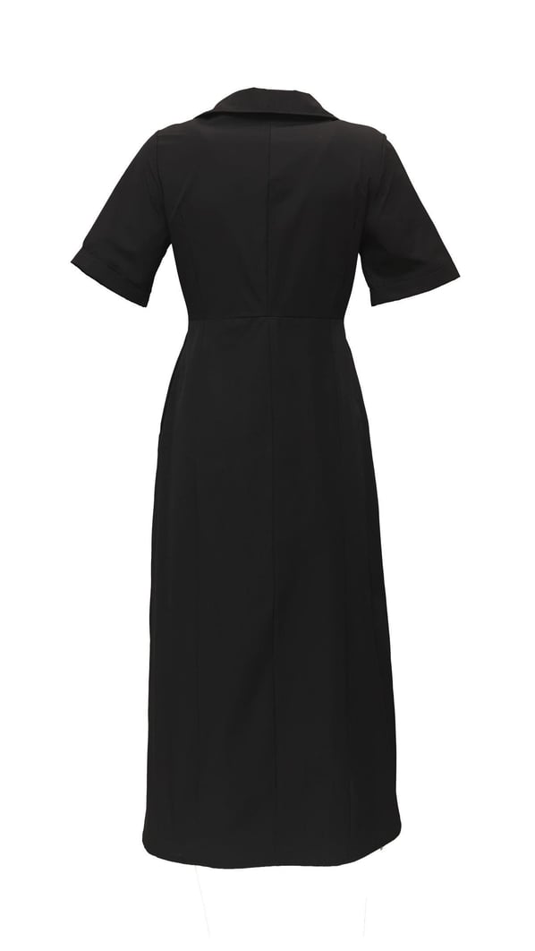 Gold Fermuar Detay Yırtmaçlı Siyah Poplin Elbise