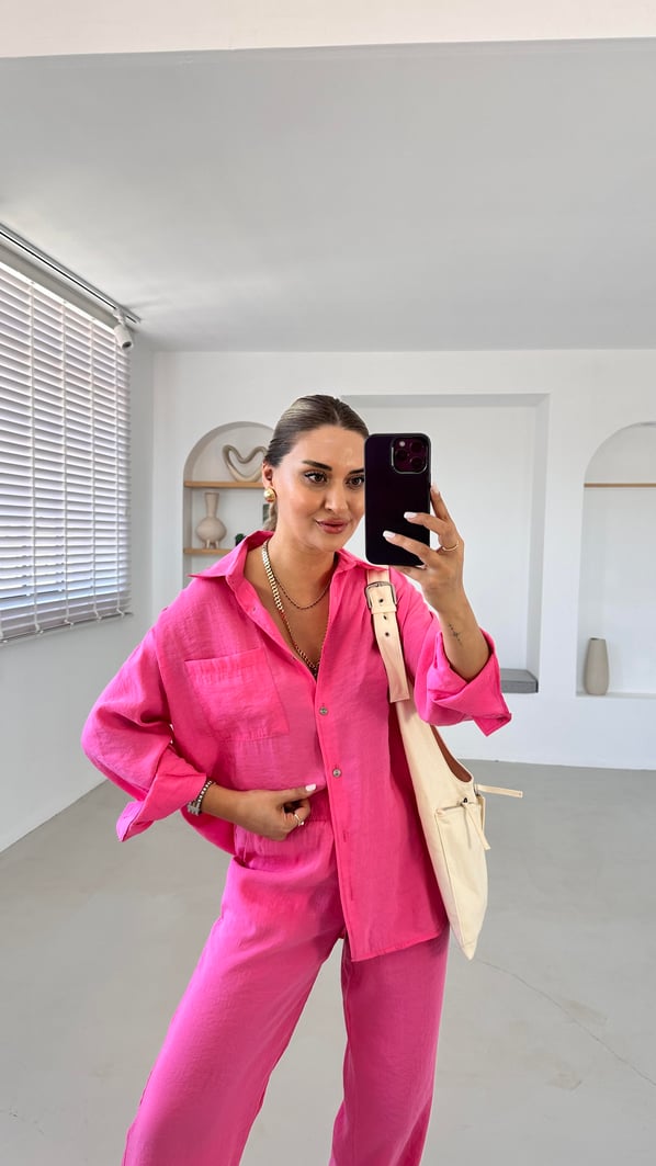 Gömlek-Pantolon Pembe Tensel Takım