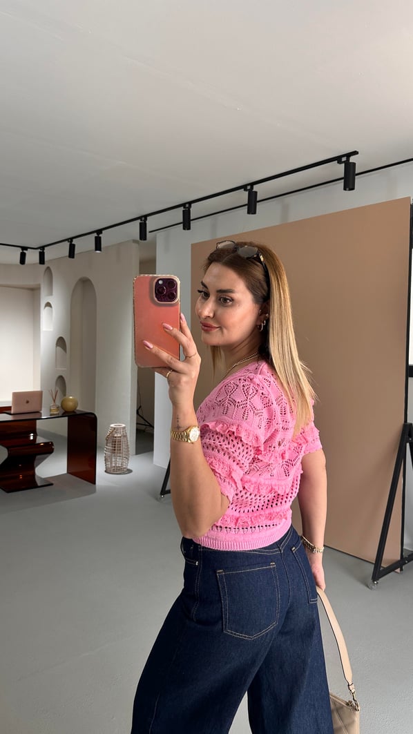 Havuz Yaka Pembe Ajurlu Triko