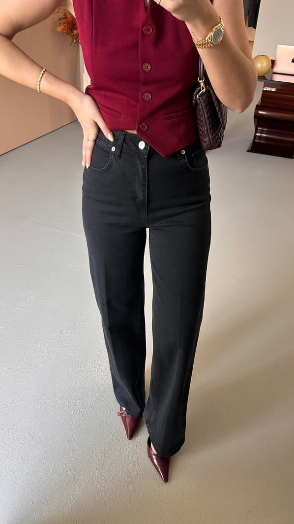 İspanyol Paça Likralı Antrasit Jean