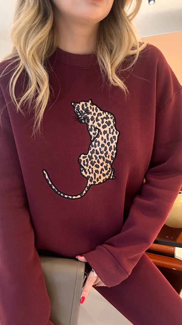 Kaplan Baskılı Şardonlu Bordo Sweat