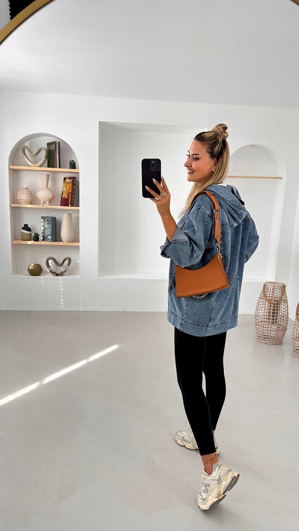 Kapüşonlu Cep Detay Denim Sweatshirt