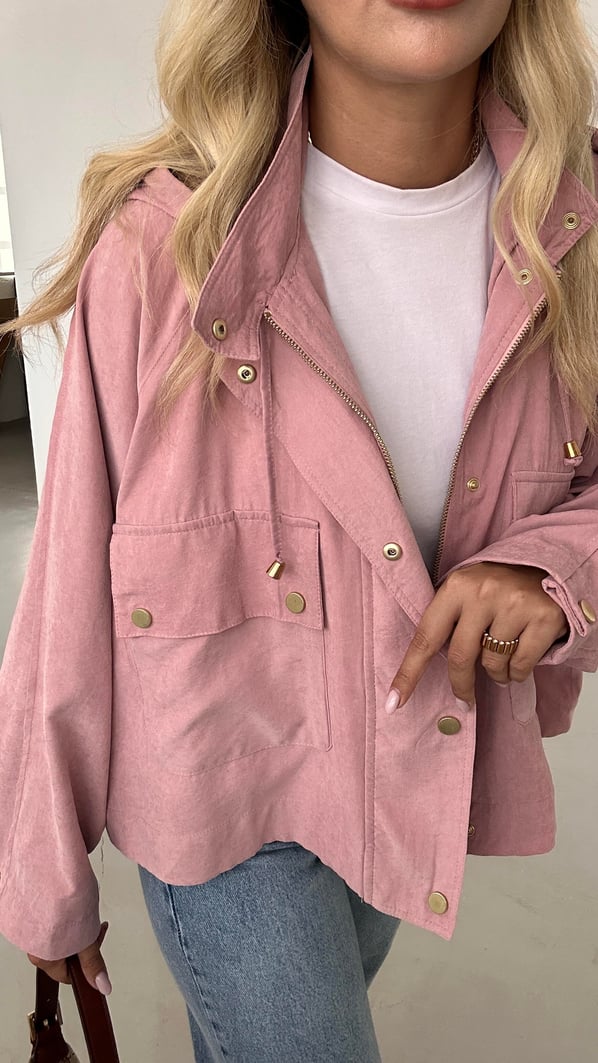 Kapüşonlu Oversize Pembe Trenç