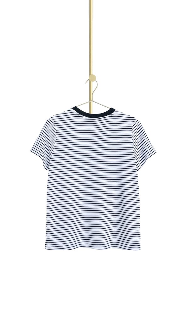 Kiraz Nakış Detay Lacivert Çizgili Tshirt