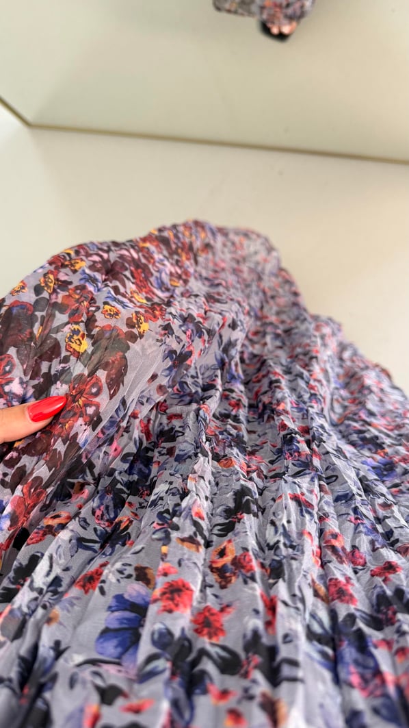 Kırışık Doku Çıtır Desen Astarlı Şifon Elbise