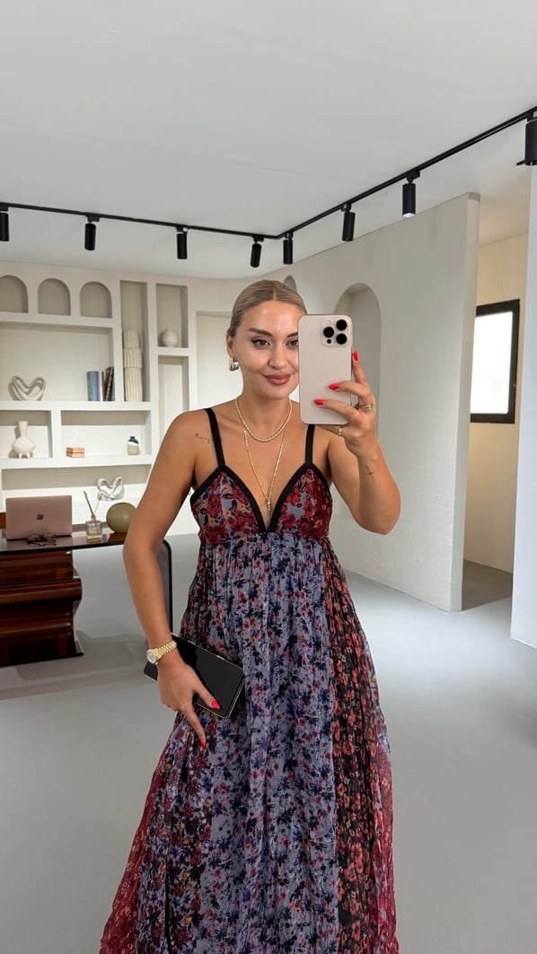 Kırışık Doku Çıtır Desen Astarlı Şifon Elbise