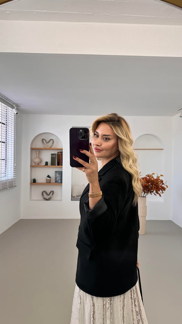 Kruvaze Yaka Çift Düğme Detay Astarlı Siyah Süet Ceket