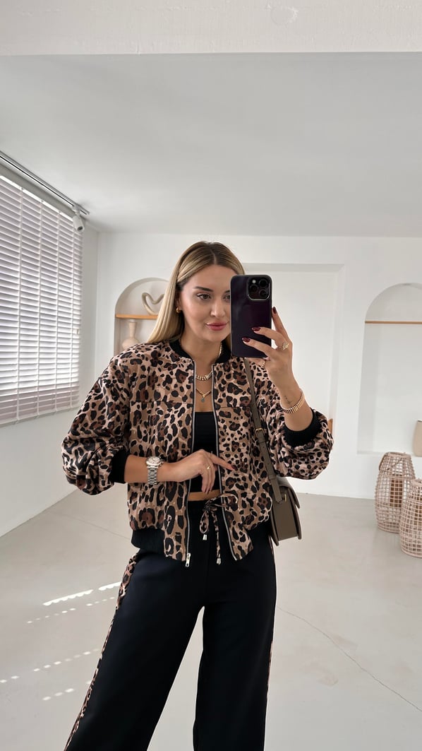 Leopar Astarlı Bomber Ceket