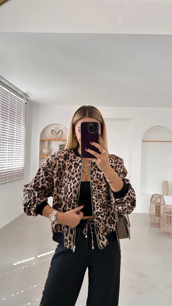 Leopar Astarlı Bomber Ceket