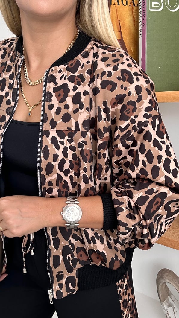 Leopar Astarlı Bomber Ceket
