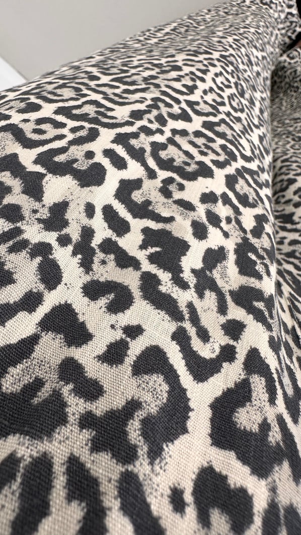 Leopar Desen Beli Lastikli Bol Keten Pantolon