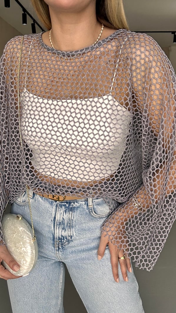 Leylak Oversize Simli File Bluz