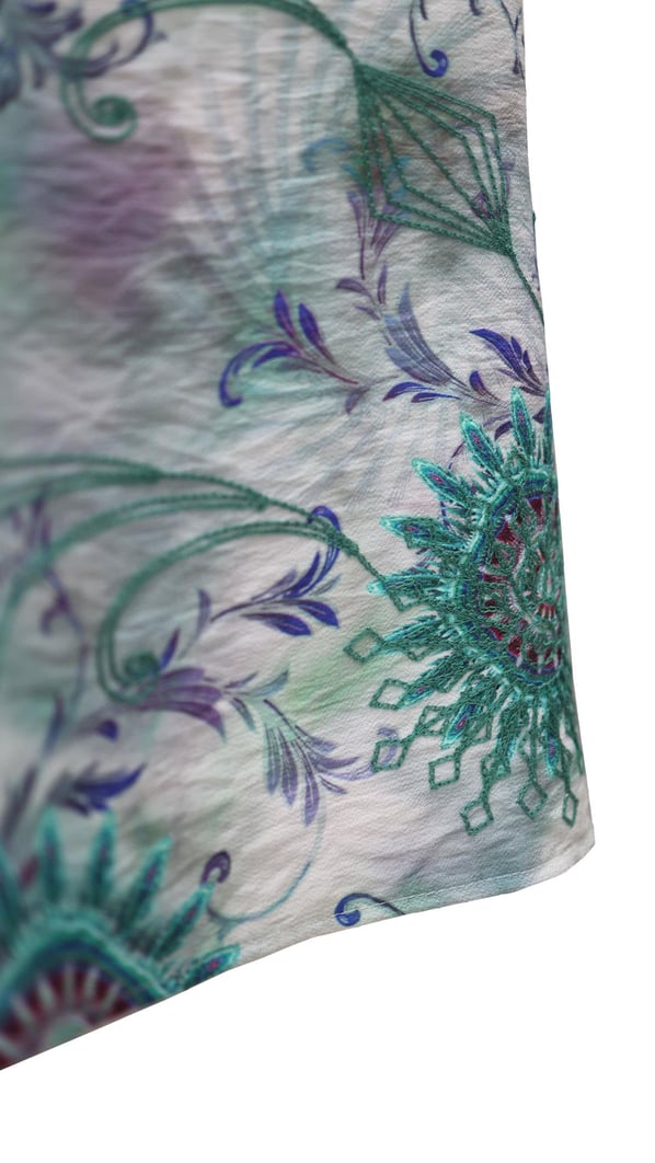 Nakış Detay Desenli Mint Elbise