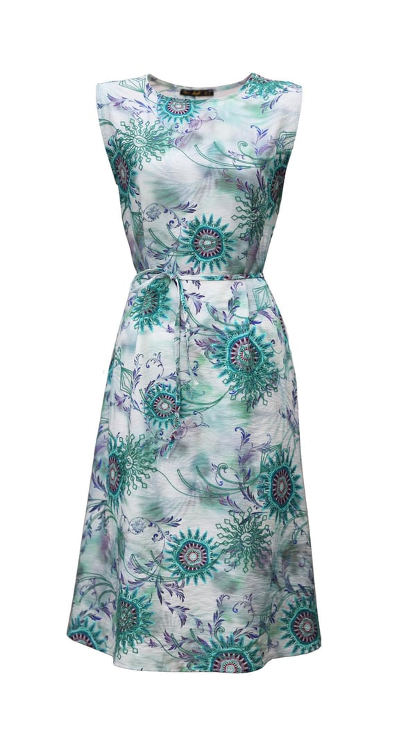 Nakış Detay Desenli Mint Elbise