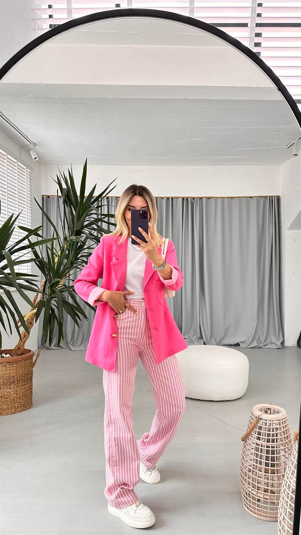 Orjinal Marka Pembe Çizgili Pantolon