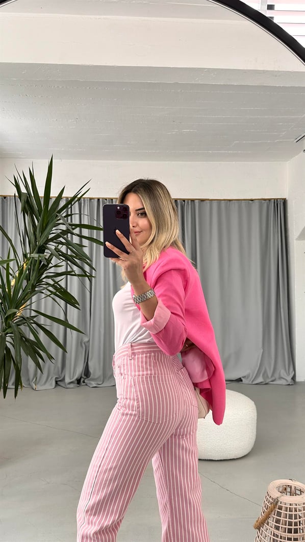 Orjinal Marka Pembe Çizgili Pantolon