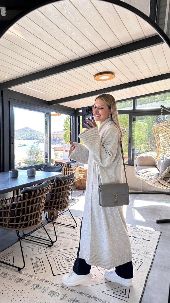 Oversize Bej Maxi Hırka