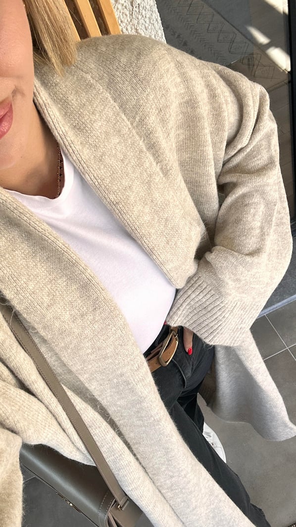 Oversize Bej Maxi Hırka